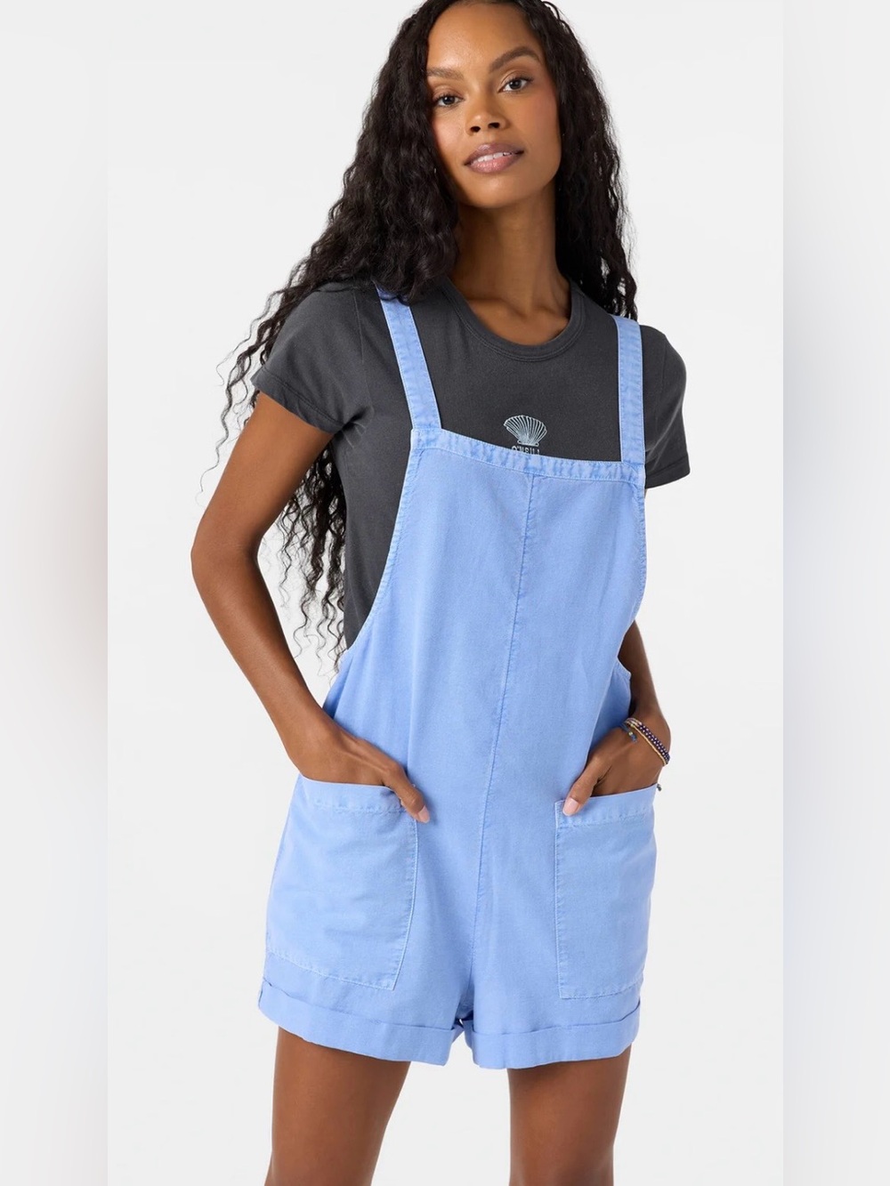 O'Neill Light Blue Short Overalls Romper